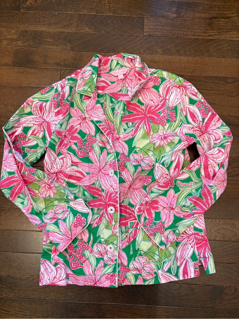 Lilly Pulitzer Long Sleeve Pajama Set Pink Green Lily Floral PJ Set Size XS - Picture 2 of 10